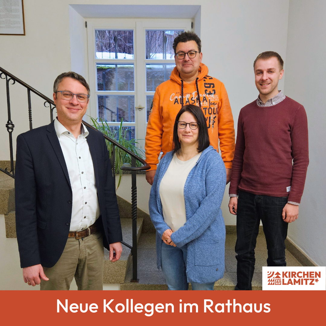 Erster Bürgermeister Jens Büttner und Sven Beyer (Abteilungsleiter Allgemeine Verwaltung) begrüßten die neuen Kollegen